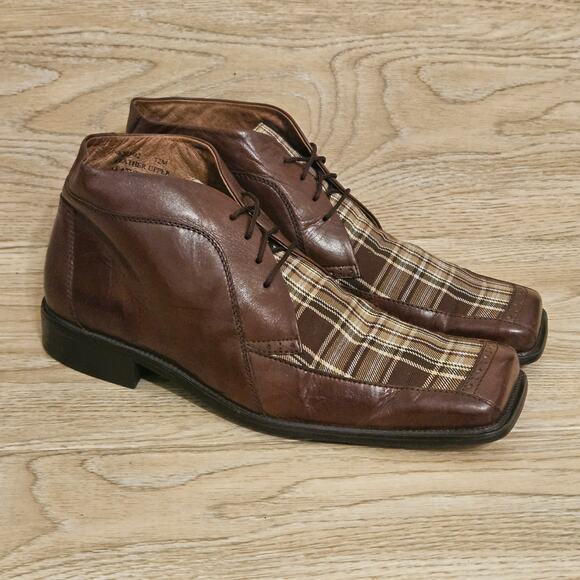Fratelli Square Toe Chukka Dress Boots Shoes Brown Leather & Plaid Mens Size 12M main image 7